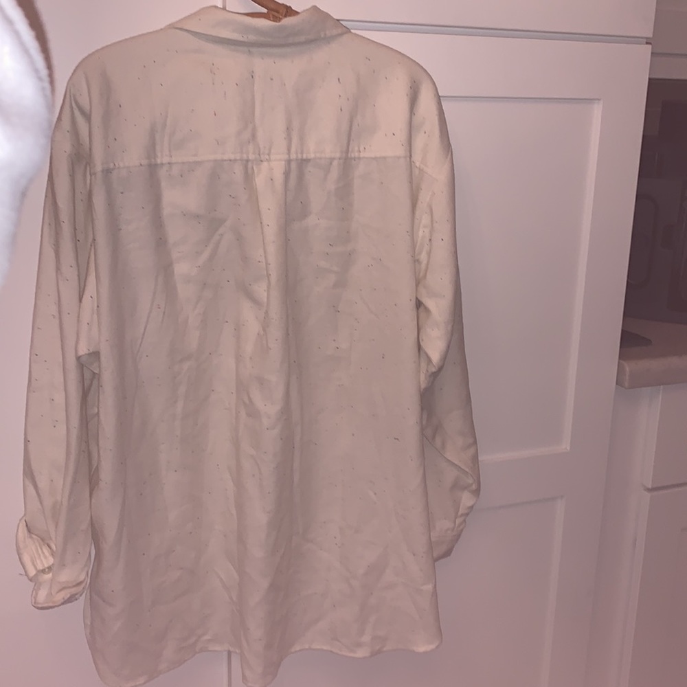 LOFT button down long sleeve blouse with colored speckles on beige size XL - Picture 8 of 15
